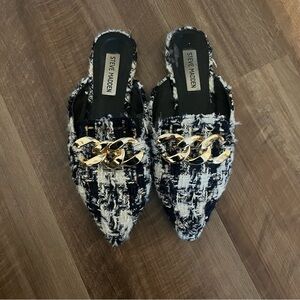 Steve Madden Tweed Mules With Gold Hardware Size 7